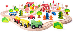 Woodyland Jucarie din lemn - Set tren cu pod si bariera (90 piese) (93062) - delphionline Trenulet