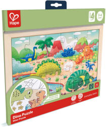 Hape Puzzle din lemn 2 in 1 - Dinozauri (26 piese), cu fata dubla si activitate colorare (E1641A) - delphionline Puzzle