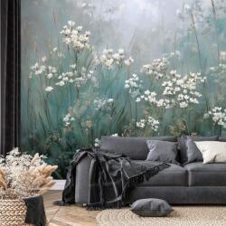 Dovido Fotótapéta finom fehér virágok kékeszöld háttéren - 147x270