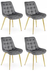 FDY Set 4 Scaune Bucatarie/Dining Joy Gri Inchis, Catifea, Picioare Metalice, Finisaj Auriu