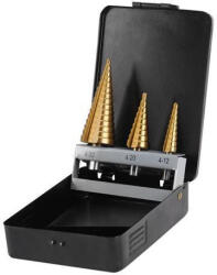 Extol Lépcsős fémfúró klt. 3 db (4-12mm/1mm lépcsők, 4-32mm/2mm lépcsők)