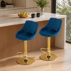 ARTOOL Set 2 scaune de bucatarie/bar, Artool, Kast, rotativ, catifea bleumarin, picior metal auriu, 45.5x49x85-105 cm (3975_1-S2)