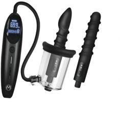 Master Series Stimulator Anal Rosebud Driller Deluxe Set, Suctiune, Impingere, Vibratii, Silicon, USB, Negru