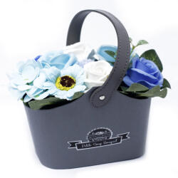  Kék szappan virágcsokor kosárban - 18 cm (PSFB-01)