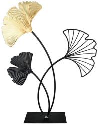  Fém szobor fekete és arany színben Ginkgo Biloba levelekkel - 23 cm (69492)