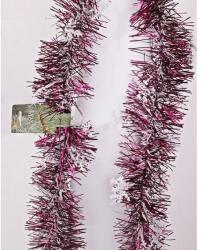  Karácsonyi girland, boa, burgundi színű, fehér hópihékkel, 9cm széles és 2m hosszú (445642)