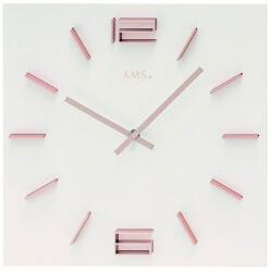 AMS Minimalista megjelenésű AMS falióra rosegold számokkal, fehér lakkozott fa alapon - 34 cm (ams9592)