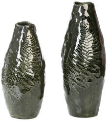 „Fern zöld színű mázas kerámia váza levél mintával - 37 cm (46561)