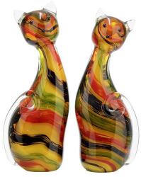 Exkluzív cicás üveg szobor modern színekkel - 20 cm (39627)