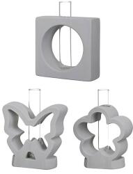  Elegáns szürke színű cement és üveg váza, pillangó, virág vagy palack sziluettel - 14 cm (31906)