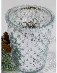  Üveg gyertyatartó ezüst színben - 12, 5 cm (21903)