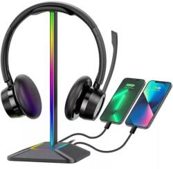 MindBlower Suport casti gaming, Disco-stand, Antiderapant, iluminare RGB, USB, Negru (3873)
