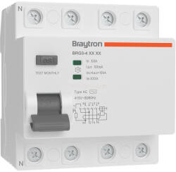 Braytron Áram-védő kapcsoló 4P 40A 30mA AC 10kA Braytron (BR-BY80-04440)