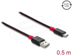 Delock EASY-USB 2.0 kábel A-típusú csatlakozódugó - USB Type-C csatlakozódugó, 0, 5 m, fekete (4043619815418)