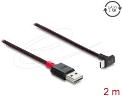 Delock EASY-USB 2.0 kábel A-típusú csatlakozódugó - USB Type-C csatlakozódugó, ívelt felfelé / lefelé, 2 m, fekete (4043619815517)