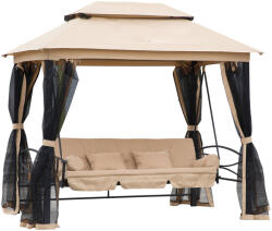 Outsunny Balansoar 3 Locuri cu Copertina, Plasa de Tantari si Perne, Bej 256x172x248cm | Aosom Ro (84A-056)