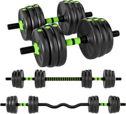 SPORTNOW Set Bară cu Greutăți 3 în 1 cu 16 Discuri și Prindere Antiderapantă, 140x20x20 cm, Verde | Aosom Romania (A91-413V01GN)