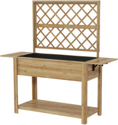 Outsunny Strat de Grădină Înălțat cu Grilaj pentru Plante, Jardinieră Înălțată cu Rafturi Laterale Pliabile, 243.5x192x195 cm, Gri | Aosom Romania (84H-091V00ND)
