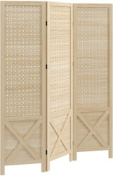 HomCom Paravan interior din lemn 3 panouri separator de cameră pliabil panou perforat 114 x 1, 7 x 144, 5 cm lemn natural | Aosom Romania (830-789V00ND)