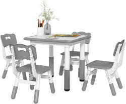 AIYAPLAY Set Masă și Scaune pentru Copii, 5 piese cu 4 Scaune Reglabile 32x36x52.5-56 cm și Masă 60x60x46-58 cm, Gri | Aosom Romania (312-120V80GY)