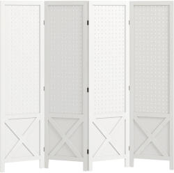 HomCom Paravan interior din lemn 4 panouri separator de cameră pliabil panou perforat 152 x 1, 7 x 144, 5 cm alb | Aosom Romania (830-789V01WT)