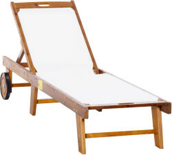 Outsunny Sezlong din Lemn de Salcam cu Roti si Spatar Reglabil, Alb (84B-325)