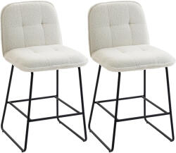 HOMCOM Set de 2 taburete de bar, scaune înalte căptușite din țesătură bouclé, șezut extra-larg 66H cm, crem | Aosom Romania (83A-548V00CW)