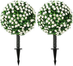 HOMCOM Sfere de trandafiri artificiale rezistente la UV pentru exterior, set de 2 topiary-uri, 55 cm, Alb | Aosom Romania (83C-240V00WT)