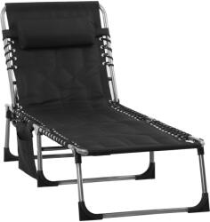 Outsunny Sezlong de Gradina cu Spatar Reglabil Outsunny, Tetiera, 188x57x30cm, Negru | Aosom RO (84B-841BK)