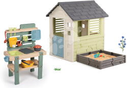 Smoby Set căsuță cu nisipar și bucătărie creativă pentru grădină Square Playhouse Life Smoby extensibilă cu 3 ferestre și 2 jaluzele cu filtru UV (SM810740A-13) Casuta pentru copii