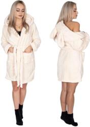 Sersimo Térdig érő női fürdőköpeny, füles kapucni, L/XL méret, bézs (HA-7376)