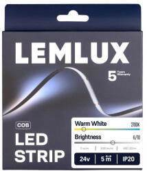 Lemlux LED szalag, 24Vdc, 11W/m, COB 480LED/m, 1100lm, 2700K, IP20, 180°
