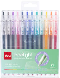 Deli Set 12 pixuri cu gel cu mecanism 0.5mm diverse culori indelight Deli (DLEG118-12B)