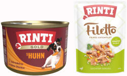 RINTI 6x400g Csirkedarabkák nedves kutyatáp + Filetto Pouch in Jelly kacsa & zöldség ingyen akcióban (100 g )