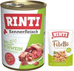 RINTI 6x400g Vaddisznó nedves kutyatáp + Filetto Pouch in Jelly kacsa & zöldség ingyen akcióban
