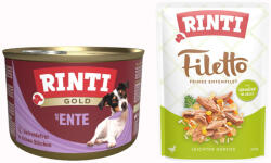 RINTI 6x400g Kacsadarabkák nedves kutyatáp + Filetto Pouch in Jelly kacsa & zöldség ingyen akcióban (100 g )