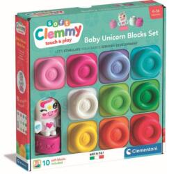 Clementoni - Set de joaca educational Soft Clemmy Unicorn cu 10 cuburi de constructie moi si lavabile (CL17630) - ookee