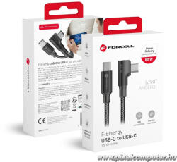  Fekete Forcell F-Energy Cafule 90° USB-C - USB-C kábel (QC4.0, PD 5A, 100W, 2 m, CC-1Deg) (5903396461538)