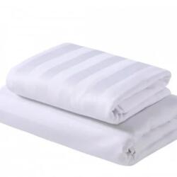 Pucioasa Set husa pat damasc+ 2 fete perna dunga 3 cm, saltea 160x200cm, alb