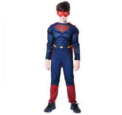 DEPOX Costum Superman cu Mușchi pentru Copii DEPOX®, Salopetă, Pelerină și Mască, 7-9 Ani, 120-130 cm (1306) Costum bal mascat copii