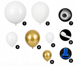 PARTYLOON Lufik dekoráció áldozás fehér arany girland lufi esküvő keresztelő