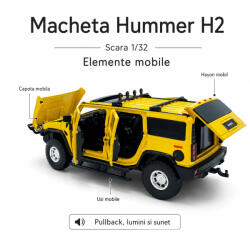 Tayumo Macheta Hummer H2 galbena, cu lumini, sunet si pullback, scara 1: 32 (2930)