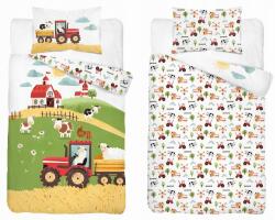 Detexpol Gyerek pamut ágyneműhuzat 90x120 farm piros Mayamoo traktor (5513A)