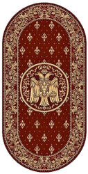 LOTOS Covor Oval Bisericesc Lotos 15032-210, Imprimeu cu Vultur Bicefal, Marime 120 x 170 cm, Grena, Rosu, Inaltime Fir 8 mm, Antialergic, Polipropilena, Manastire, Biserica, Altar, Naos, Pronaos Covor