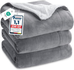 Bedsure Sherpa kétoldalas takaró, fleece - szürke - 220x240 cm