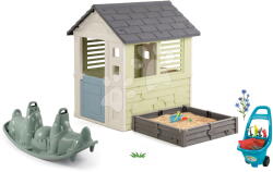 Smoby Set căsuță cu nisipar și grădină cu leagăn Square Playhouse Life Smoby extensibil cu o grădină și un cărucior cu accesorii (SM810740A-6) Casuta pentru copii
