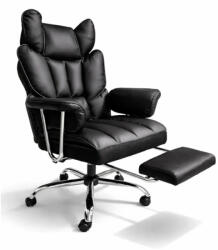  Gamer és irodai szék lábtartóval, fekete ökobőr borítással, állítható magassággal, dönthető háttámlával, ergonomikus kartámaszokkal, deréktámasszal, 150 kg teherbírással (4002335421778)