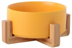 Rinaldo Franco spa Bol ceramic pentru pisici, cu suport de lemn, galben, 12.8 cm