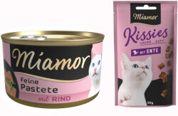 Miamor 12x85g Miamor pástétom Marha nedves macskatáp+50g Miamor Kisses kacsa macskasnack ingyen