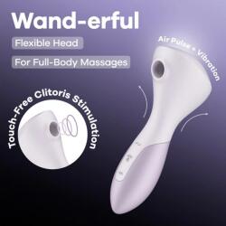 Satisfyer Stimulator Wand-erful, 11 Moduri Suctiune, 12 Moduri Vibratii, Silicon, USB, Mov Deschis, 15.8 cm Vibrator